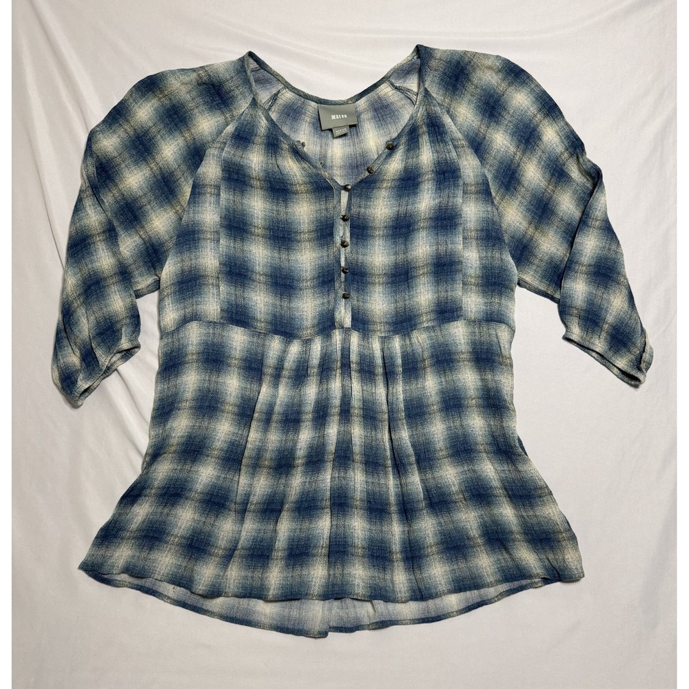 Maeve Anthropologie Calavon Plaid‎ Blue Tunic Top Size Medium